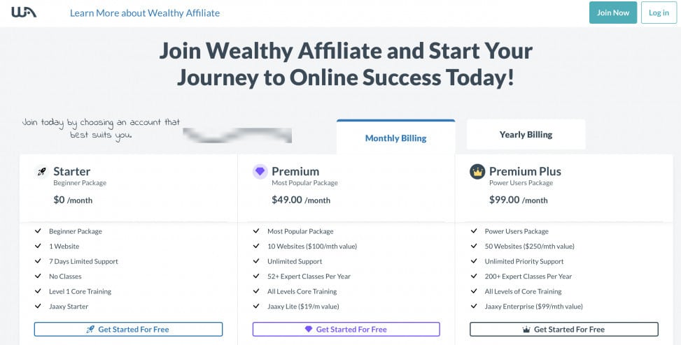 Wealthy Affiliate Review: Pricing