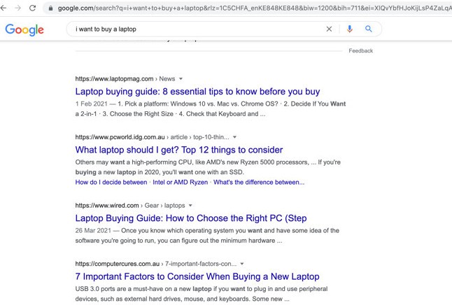 Example of Search Engine Result Page (SERP)