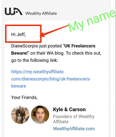 Wealthy Affiliate Email List Example